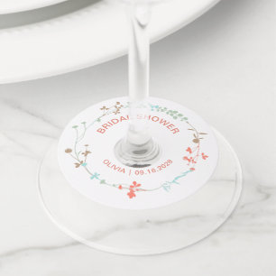 Étiquette Pour Verre De Vin Élégante Fête des mariées de couronne Fleur sauvag