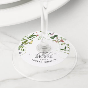 Étiquette Pour Verre De Vin Elégante Fête des mariées Fleur sauvage d'été