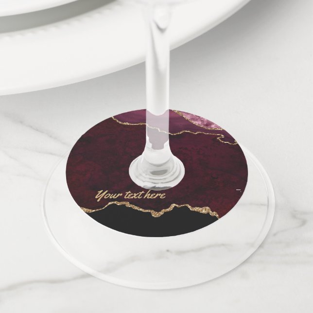 Étiquette Pour Verre De Vin Étiquette de verre à vin en agate or rose et blanc (De près)