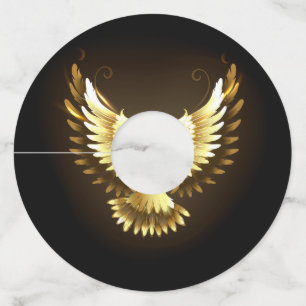 Étiquette Pour Verre De Vin Faux Gold Foil Peace Dove en noir