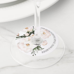 Étiquette Pour Verre De Vin Faveur de mariage à l'aquarelle florale rose pâle