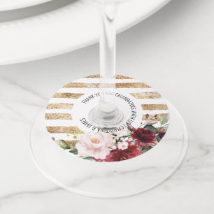 Étiquette Pour Verre De Vin Faveur de mariage floral rose vin or