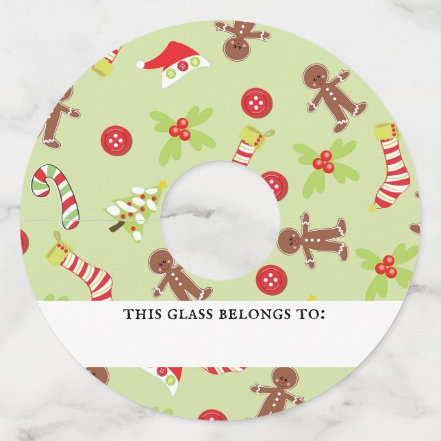 Étiquette Pour Verre De Vin Festif pain d'épices Hommes Noël (Devant)