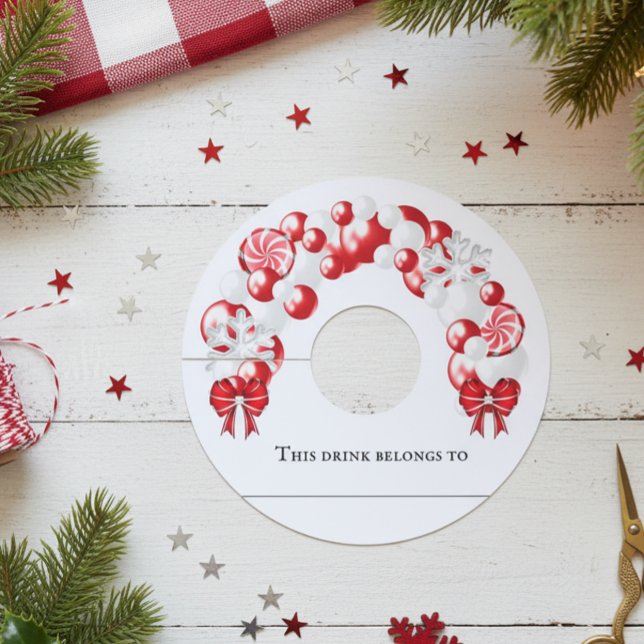 Étiquette Pour Verre De Vin Fête d'hiver avec arche de ballons de Noël (Créateur téléchargé)