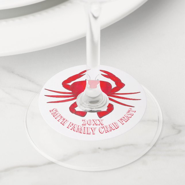 Étiquette Pour Verre De Vin Fête du crabe Rouge Maryland Crustacé (De près)