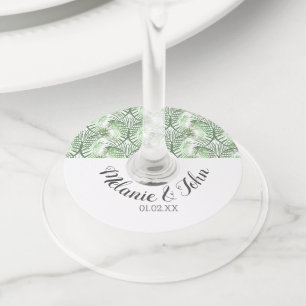 Étiquette Pour Verre De Vin Feuilles de palmier tropical - Nom du couple