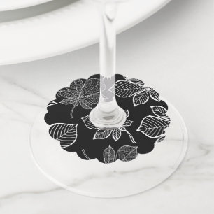 Étiquette Pour Verre De Vin Feuilles stylisés 3