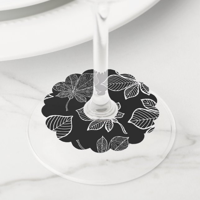 Étiquette Pour Verre De Vin Feuilles stylisés 3 (De près)