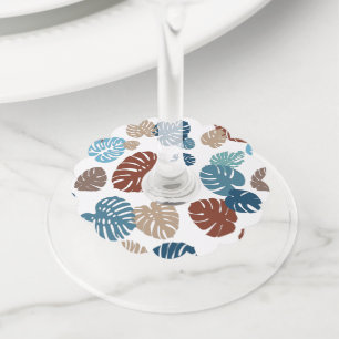Étiquette Pour Verre De Vin Feuilles tropicales multicolores 11