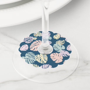 Étiquette Pour Verre De Vin Feuilles tropicales multicolores 4