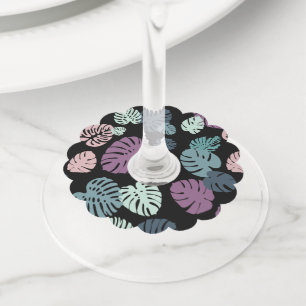 Étiquette Pour Verre De Vin Feuilles tropicales multicolores 5