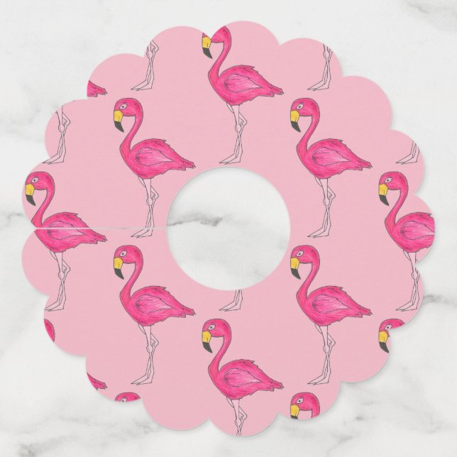 Étiquette Pour Verre De Vin Flamant rose rose Tropical Paradise Island Bird (Devant)