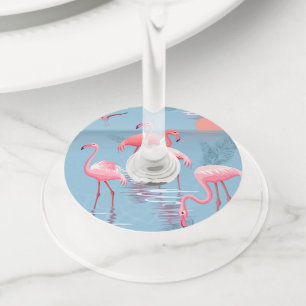 ÉTIQUETTE POUR VERRE DE VIN FLAMANTS ROSES MOTIF 1