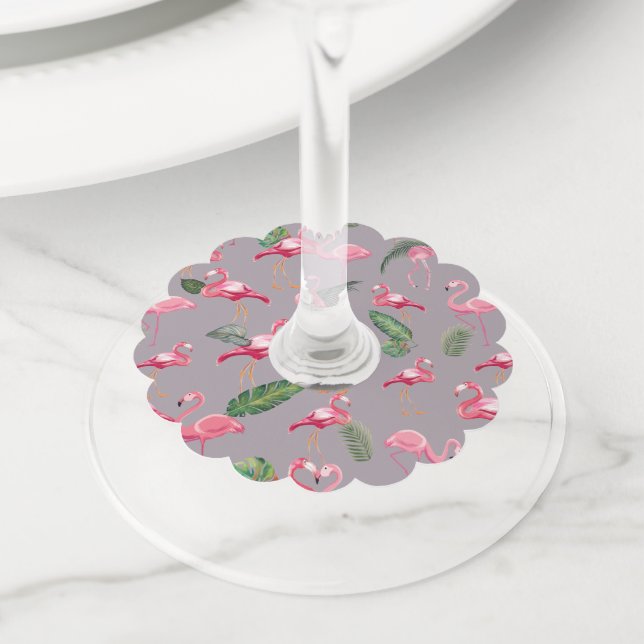 Étiquette Pour Verre De Vin Flamingos Love Pattern 6 (De près)