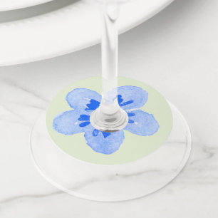 Étiquette Pour Verre De Vin Fleur bleue aquarelle