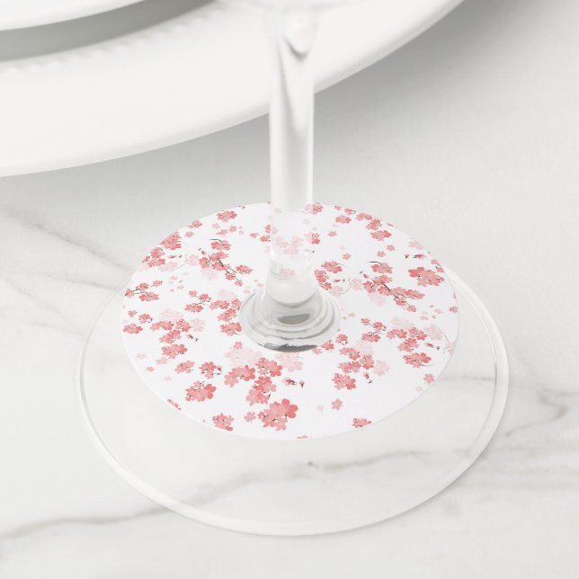 Étiquette Pour Verre De Vin Fleur cerise 2 (De près)