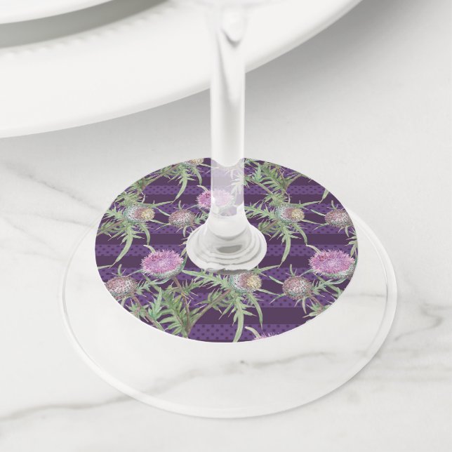 Étiquette Pour Verre De Vin Fleur de chardon violet (De près)