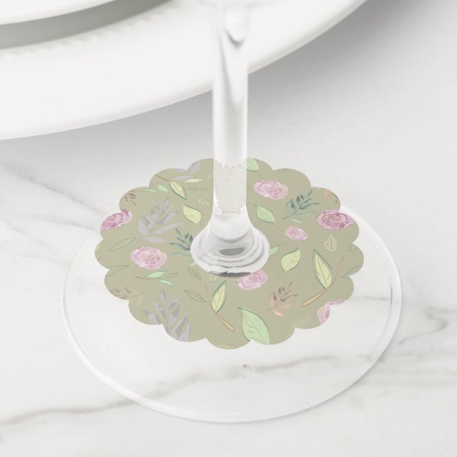 Étiquette Pour Verre De Vin Fleurs d'aquarelle festive 5 (De près)