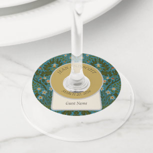 Étiquette Pour Verre De Vin Fleurs d'Automne Vintage Bleu Vert William Morris