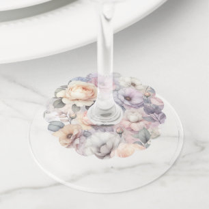 Étiquette Pour Verre De Vin Fleurs de rose élégantes