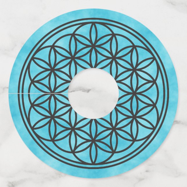 Étiquette Pour Verre De Vin FLEURS DE VIE - Symbole de géométrie sacrée plan 1 (Devant)