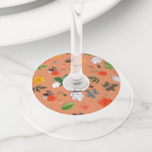 Étiquette Pour Verre De Vin Fleurs jaunes et roses blanches 25