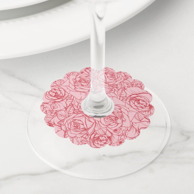 Étiquette Pour Verre De Vin Fleurs Motif 14 (De près)