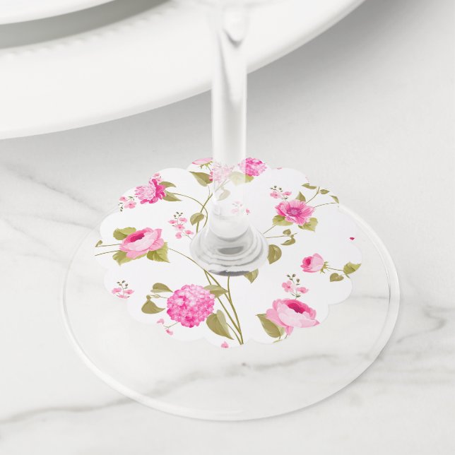 Étiquette Pour Verre De Vin Fleurs Motif 19 (De près)