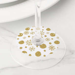Étiquette Pour Verre De Vin Flocons de neige dorés 1