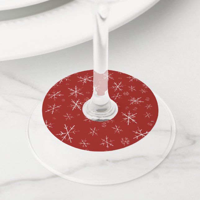Étiquette Pour Verre De Vin Flocons de neige sur rouge (De près)