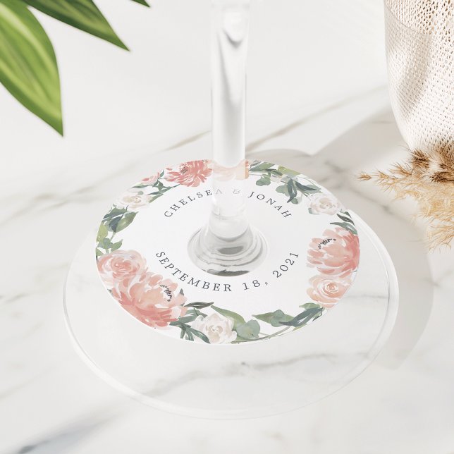 Étiquette Pour Verre De Vin Floral du milieu de l'été | Mariage personnalisé (Créateur téléchargé)