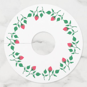 Étiquette Pour Verre De Vin Floral round frame with pink rose flowers