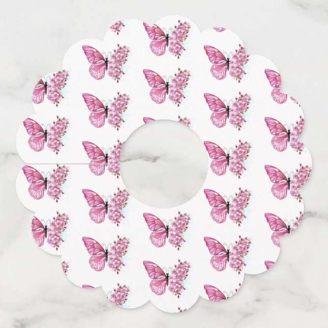 Étiquette Pour Verre De Vin Flower Butterfly (Devant)