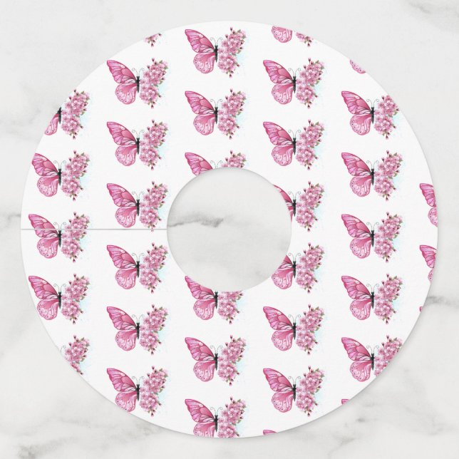 Étiquette Pour Verre De Vin Flower Butterfly (Devant)