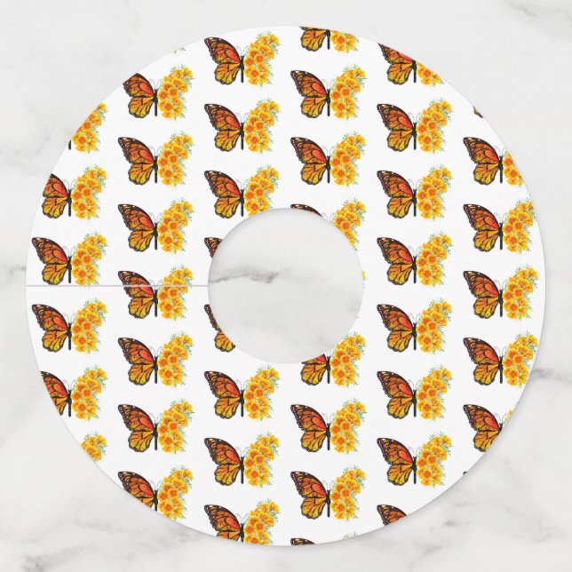 Étiquette Pour Verre De Vin Flower Butterfly with Yellow California Poppy (Devant)