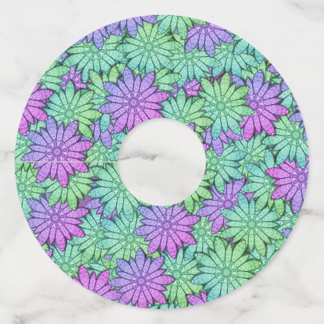 Étiquette Pour Verre De Vin Fun Purple et Fleurs vertes (Devant)