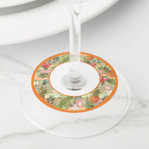 Étiquette Pour Verre De Vin Fun Tropical Ananas Fruit Floral Feuille Motif