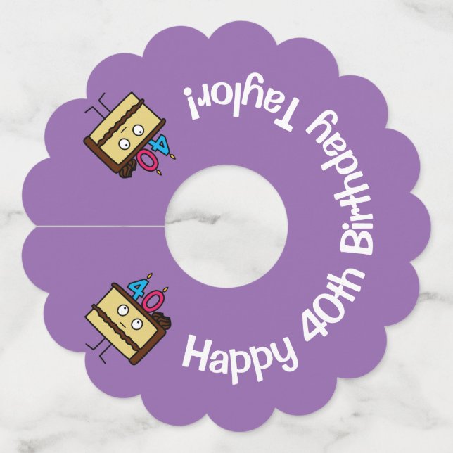 Étiquette Pour Verre De Vin Gâteau de 40e anniversaire avec bougies glaçage au (Devant)