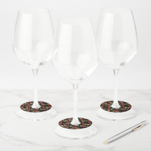 Étiquette Pour Verre De Vin Gold et Black 3 D Coeurs rouges