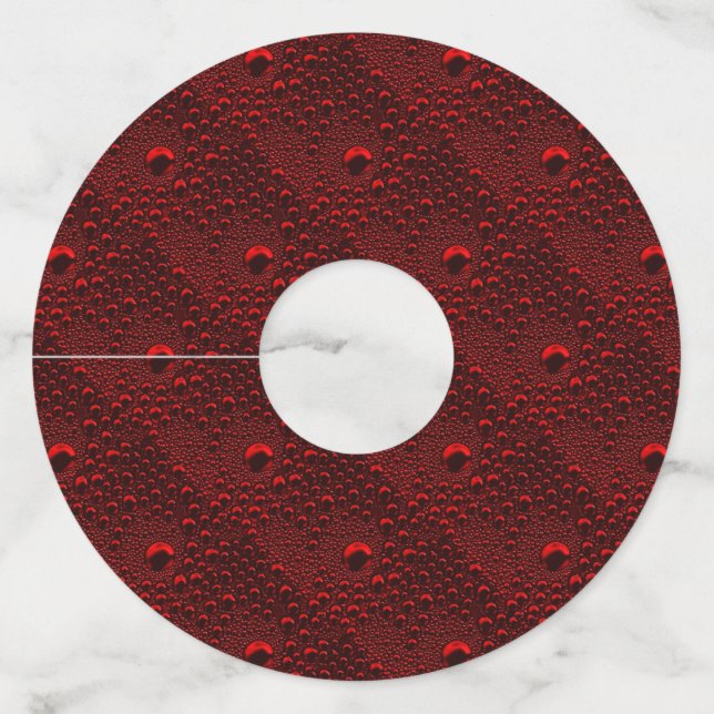 Étiquette Pour Verre De Vin Gouttes d'eau sur métal cramoisi (Devant)