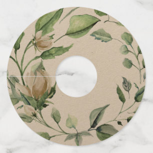 Étiquette Pour Verre De Vin Guirlande florale d'aquarelle vintage blanche