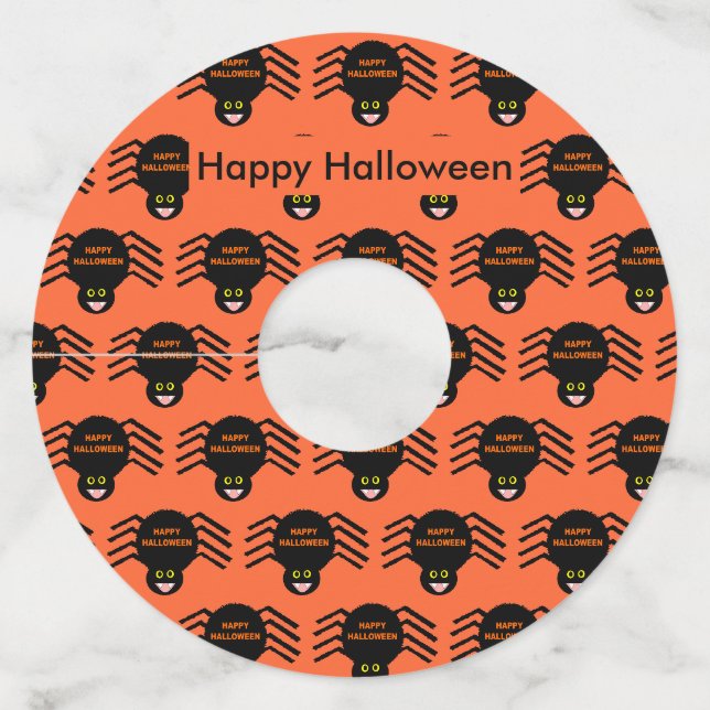 Étiquette Pour Verre De Vin Halloween Black Spider Custom (Devant)