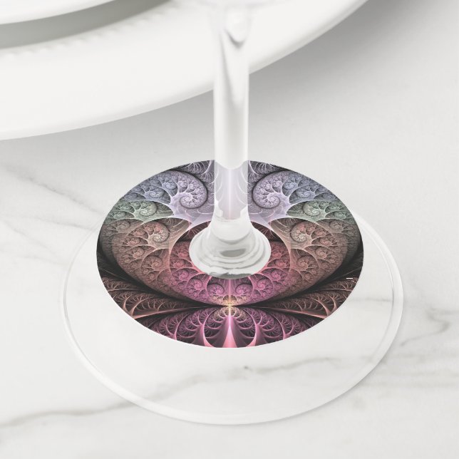 Étiquette Pour Verre De Vin Heartbeat, Abstrait surreal Imaginaire Fractal Art (De près)