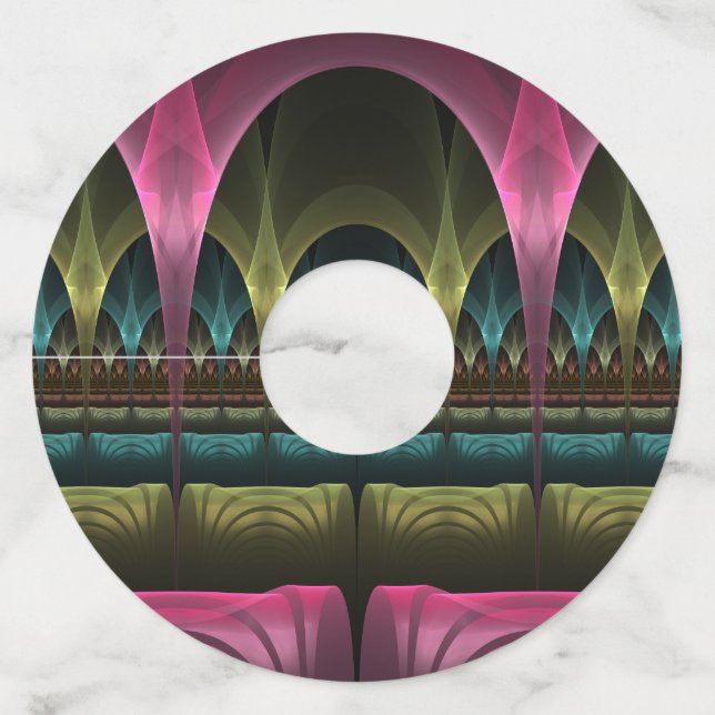 Étiquette Pour Verre De Vin Imaginaire spécial Motif Abstrait coloré Fractal (Devant)