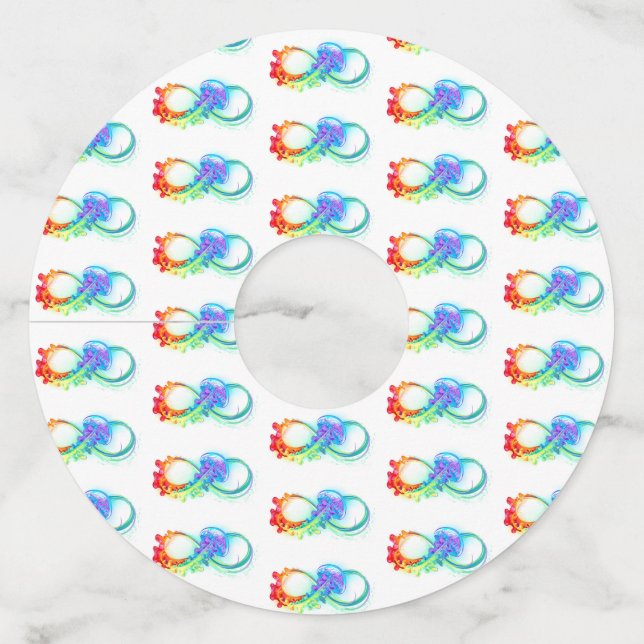 Étiquette Pour Verre De Vin Infinity avec Rainbow Jellyfish (Devant)