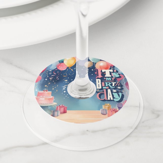 Étiquette Pour Verre De Vin Invitation de fête d'anniversaire (De près)