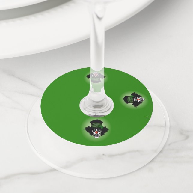 Étiquette Pour Verre De Vin Irish Skeleton Clown Green (De près)