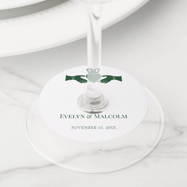 Étiquette Pour Verre De Vin Irlandais Claddagh Ring Simple Graphic Green Maria (De près)