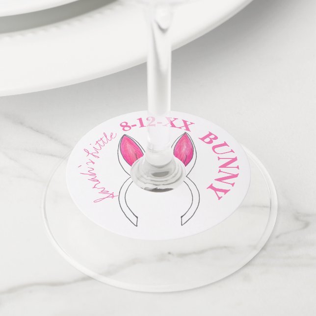 Étiquette Pour Verre De Vin Joli Petit Lapin Rose Rabbit Oars Baby shower (De près)