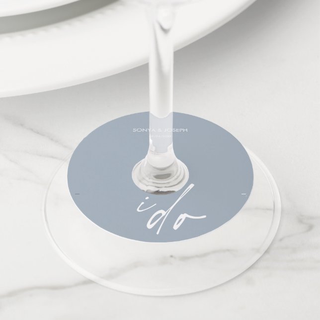 Étiquette Pour Verre De Vin Jour de mariage Élégant Script I Do (De près)
